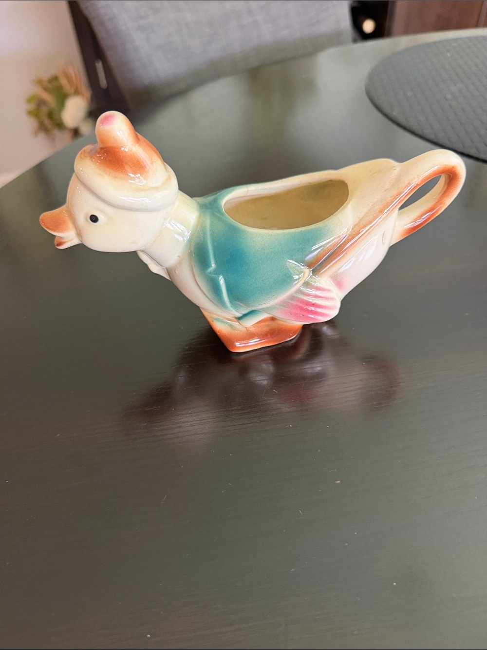 Vintage Spaulding Ceramic Duck Creamer Pitcher in Teal and Coral